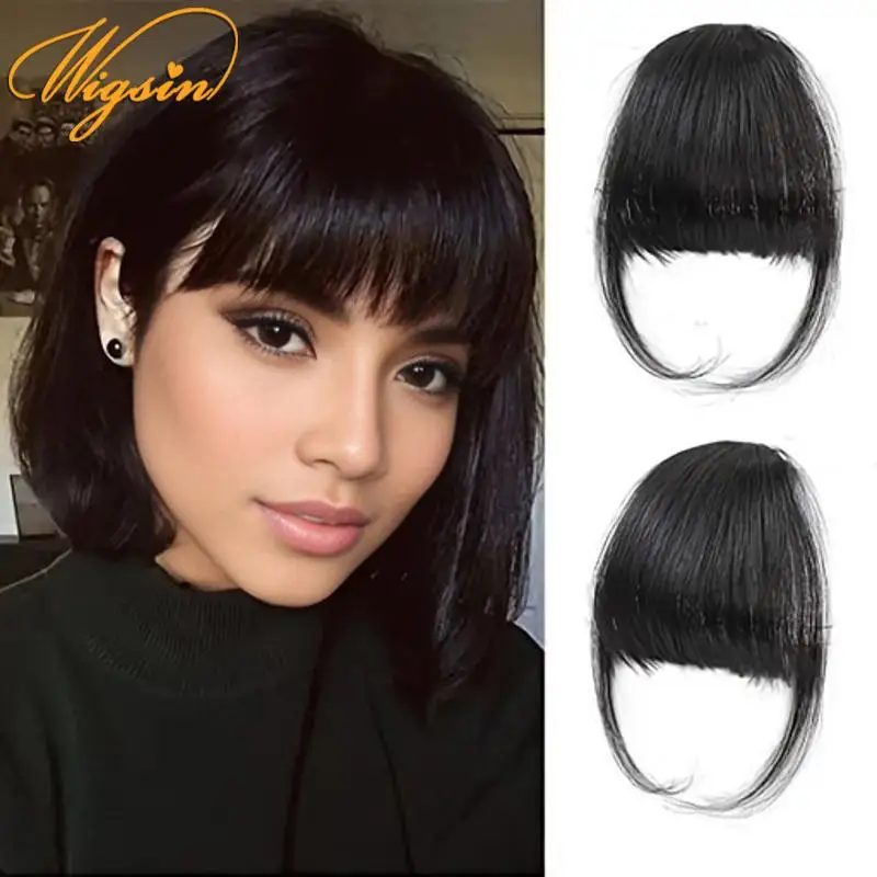 WIGSIN Synthetic Clip In Air Bangs Hair Extensions Short Straight Hairpiece Wig For Women Daily Use Hair Accessories