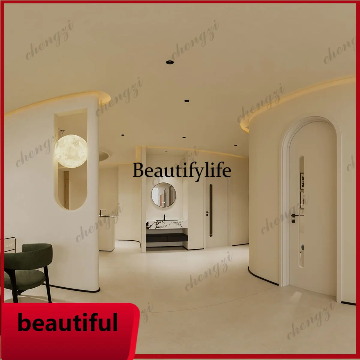 F181Customization Modern Single Arched Solid Wood Door, Creamy Vintage French-style Door For Villas, Apartments, And Hotel Inter