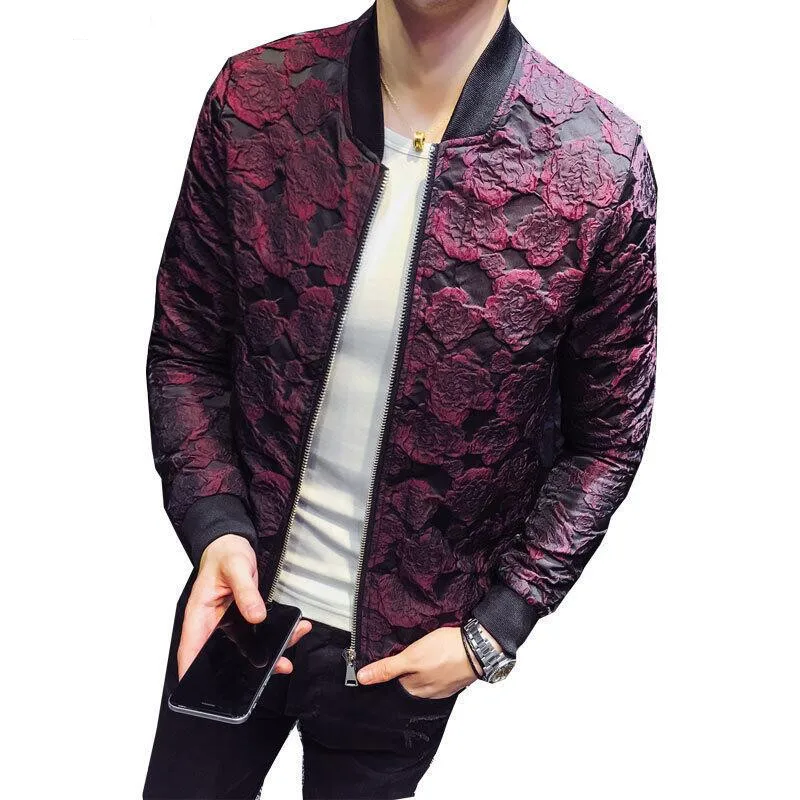 

Brand Men's Casaco Nice Pop Jacquard Slim Jacket Fashion Luxury Men Pilot Jacket Coat Large Size 4XL Wine Red Black Men Jacket