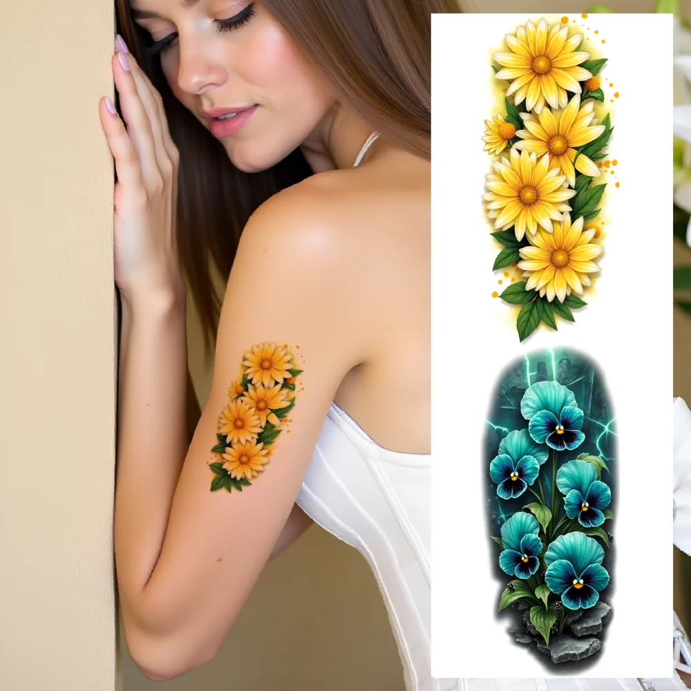 

9pcs Temporary Tattoo Waterproof Long-lasting Body Stickers White Flowers Pink Lotus Orange Flowers For Arms Thighs