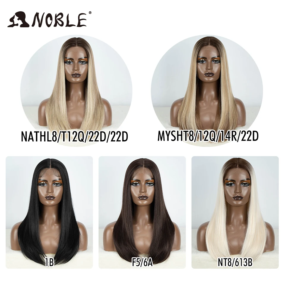 Noble Hair-Straight Baby Hair Bob peruca para mulheres, laço sintético frente, 22 ", peruca cosplay sem cola