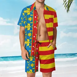 2 Pieces Pantdress Flag of The Valencian Community (2x3) Vintage Men's Beach Suit Funny  Beach USA Size