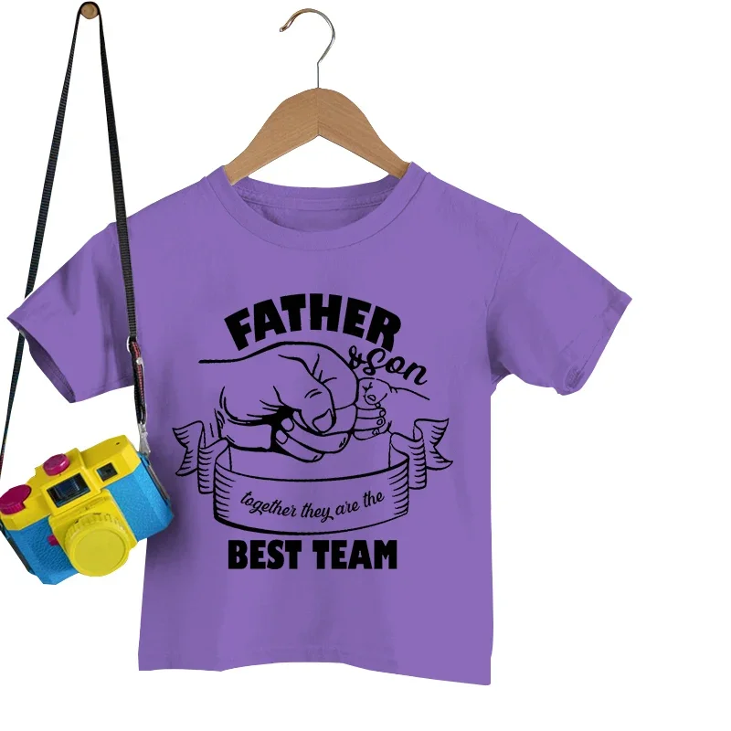 Father and Son Best Team T Shirt Daddy Child Fist Bump Fathers Day Shirt Funny Daddy and Son Outfits Matching Suits Oversized