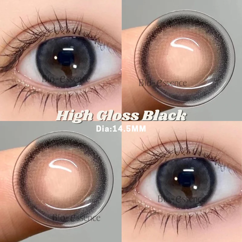 Bio-essence 1Pair Colored Contacts Lenses with Myopia Yearly Use Black Gray Korean Big Eyes Contact Student Pupils Fast Delivery