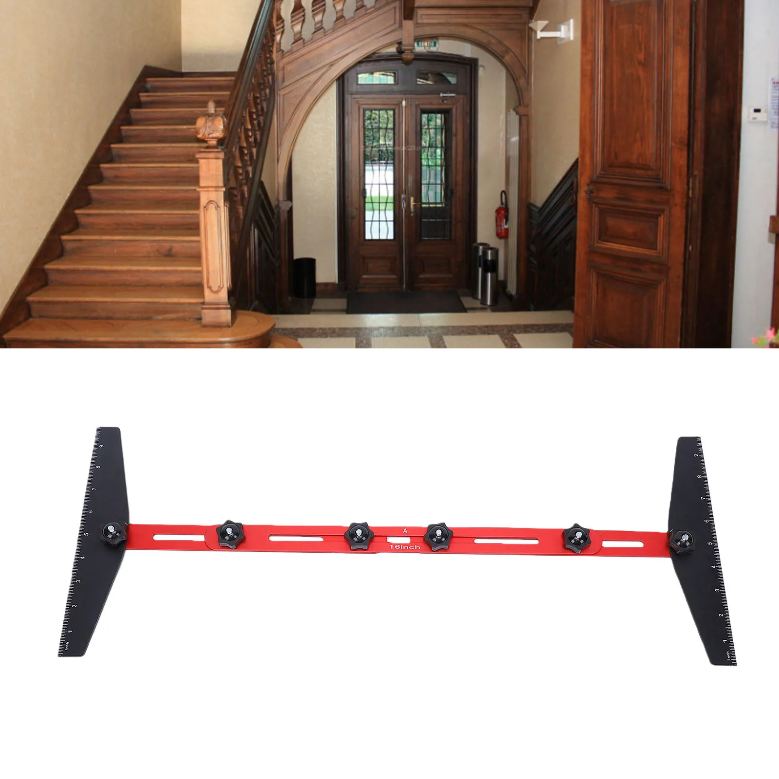 Stair Tread Template Tool Measuring Jig Aluminum Alloy Gauge Adjustable Sliding Installer with Case for Layout Projects