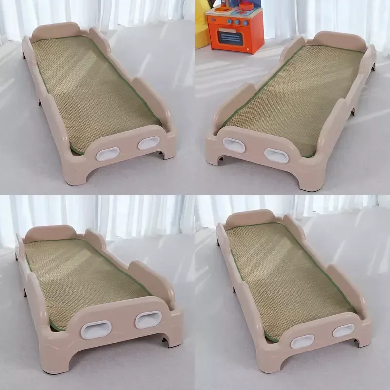 2026 Kindergarten early education parent-child center, children's plastic beds, stackable beds, straw mats, toddler cooling