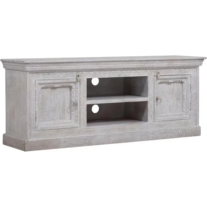 

RPD4-Maven Lane Mahala Handmade Heritage Wooden TV Stand Media Unit.Rustic Entertainment Center Console Table for Living Room Wh