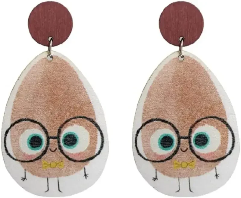 Pendientes colgantes de acrílico de madera, aretes divertidos asimétricos, joyería ligera, regalo para estudiantes