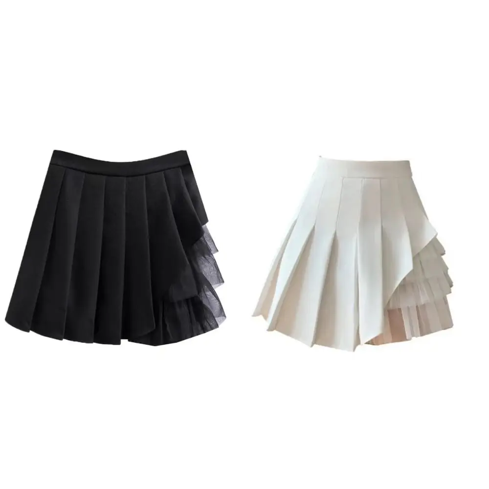 

Модные простые плиссированные мини-юбки с высокой талией в стиле пэчворк, короткие юбки трапециевидной формы с защитными брюками, сетчатая женская мини-юбка, пляжная