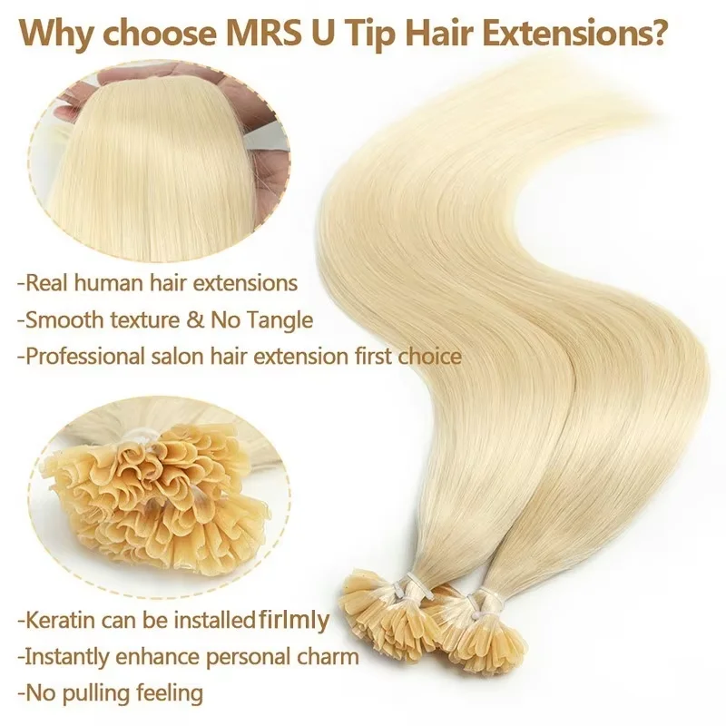MRSHAIR Estensioni dei capelli Fusion con punta a U Bionda Estensioni naturali dei capelli umani reali Capsule per capelli alla cheratina da 1,5 cm 50 pezzi 30 g