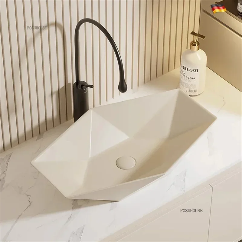 Nordic Creative Design Bathroom Sinks Light Luxury Ceramic Countertop Sink Household Balcony Hotel Wash Basin Home Furniture