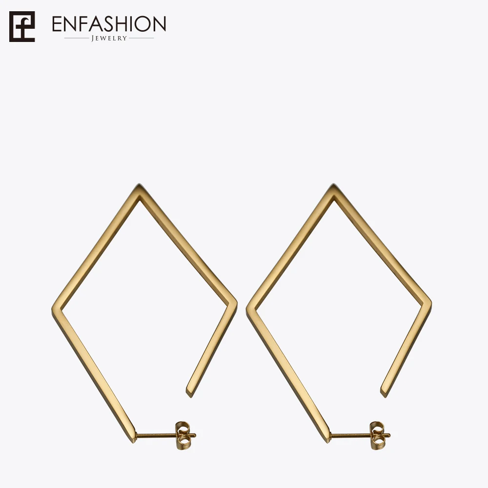 Enfashion Jewelry Geometric Big rhombus Earrings Gold color Stainless steel Long Drop Earrings For Women Earings EB171035