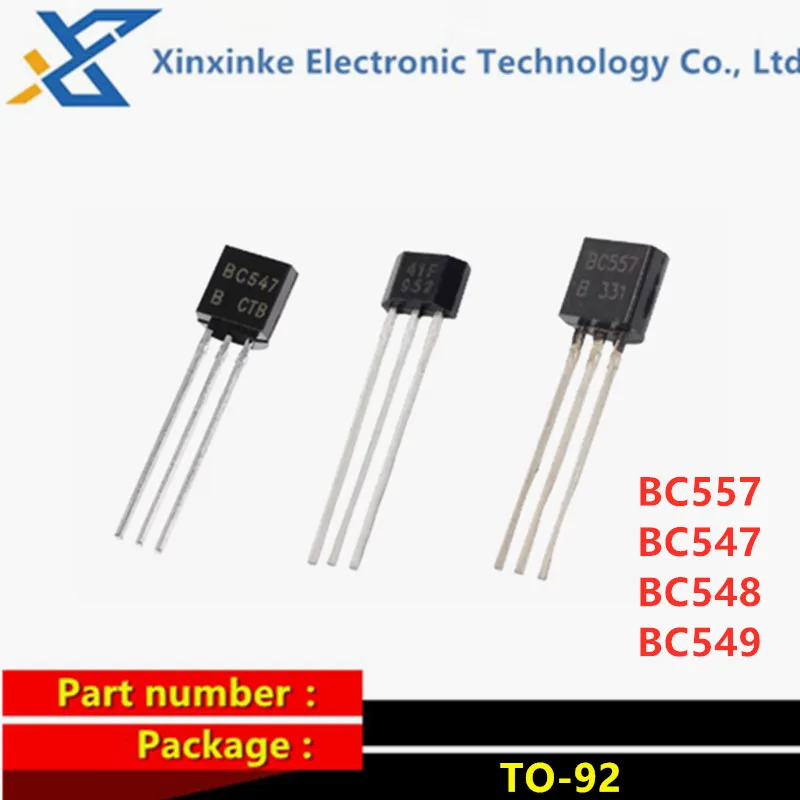 100 Uds BC557 BC547 BC548 BC549 TO-92 45V/0.1A NPN PNP triodo NPN Transistor de potencia