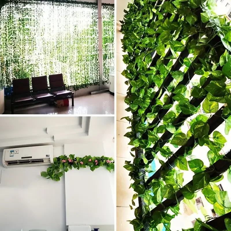 100/2M Artificial Green Ivy Vine Garland Fake Leaf Plants Rattan Hanging Creeper Garlands for Garden Wedding Party Wall Decors - view 6