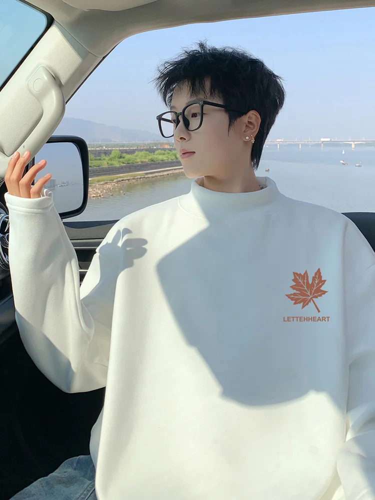 

Американский минималистичный кампус, осенне-зимний спортивный свободный однотонный пуловер с длинными рукавами и принтом кленового листа для мальчиков, нежный элегантный пуловер