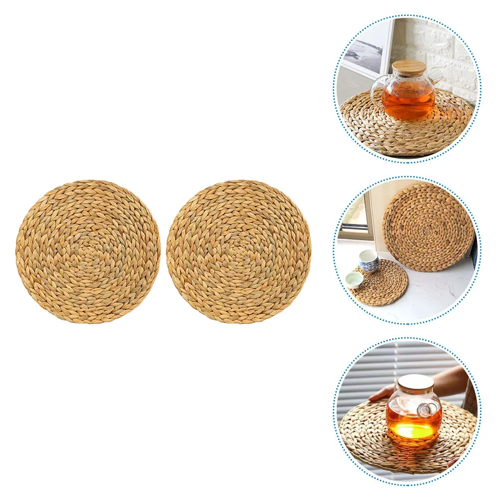 

2Pcs Decorative Woven Placemat Handwoven Round Teapot Insulated Mat Dining Table Ornament Woven Placemats Placemats