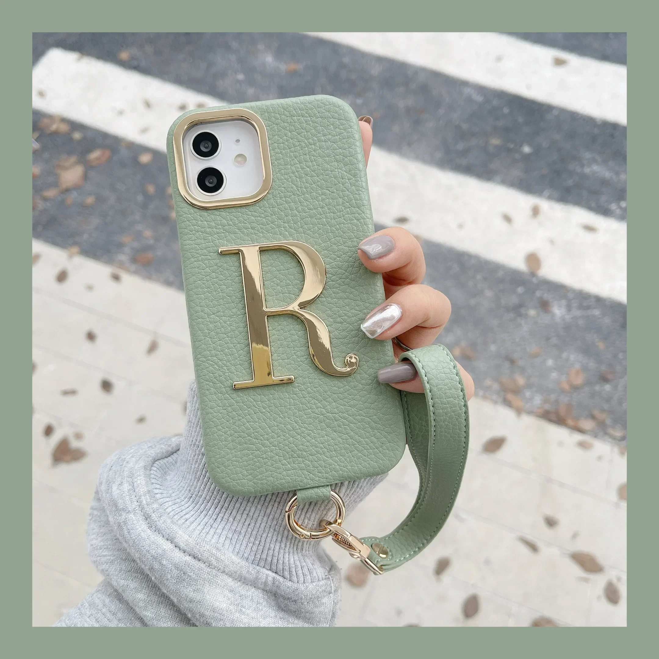 

New Female Leather Custom Initial Leather Hand Rope Gold Letters Phone Case For iPhone 15 14 14ProMax 14Plus 13Promax 13 12 11