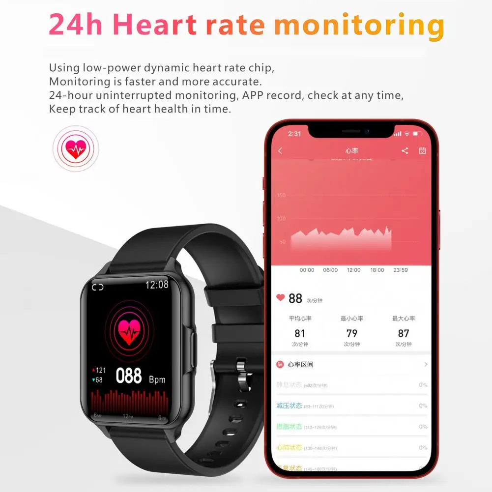 Health Monitoring 200mAh Bluetooth-compatible Calling Digital Wristwatch for Daily Wear