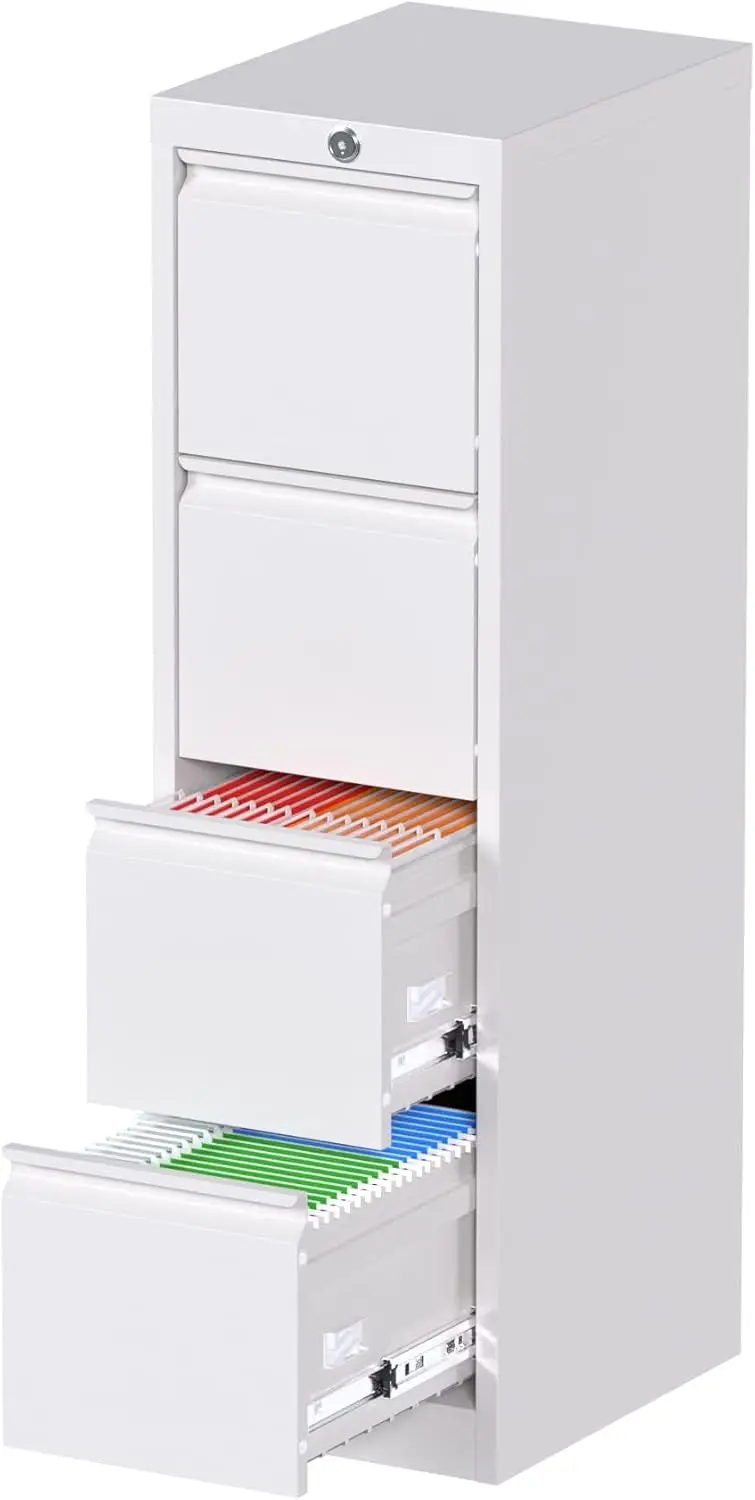 4 Drawer File Cabinet with Lock,Metal Filing Cabinet Office Home for Legal/Letter Size,Assembly Required,White