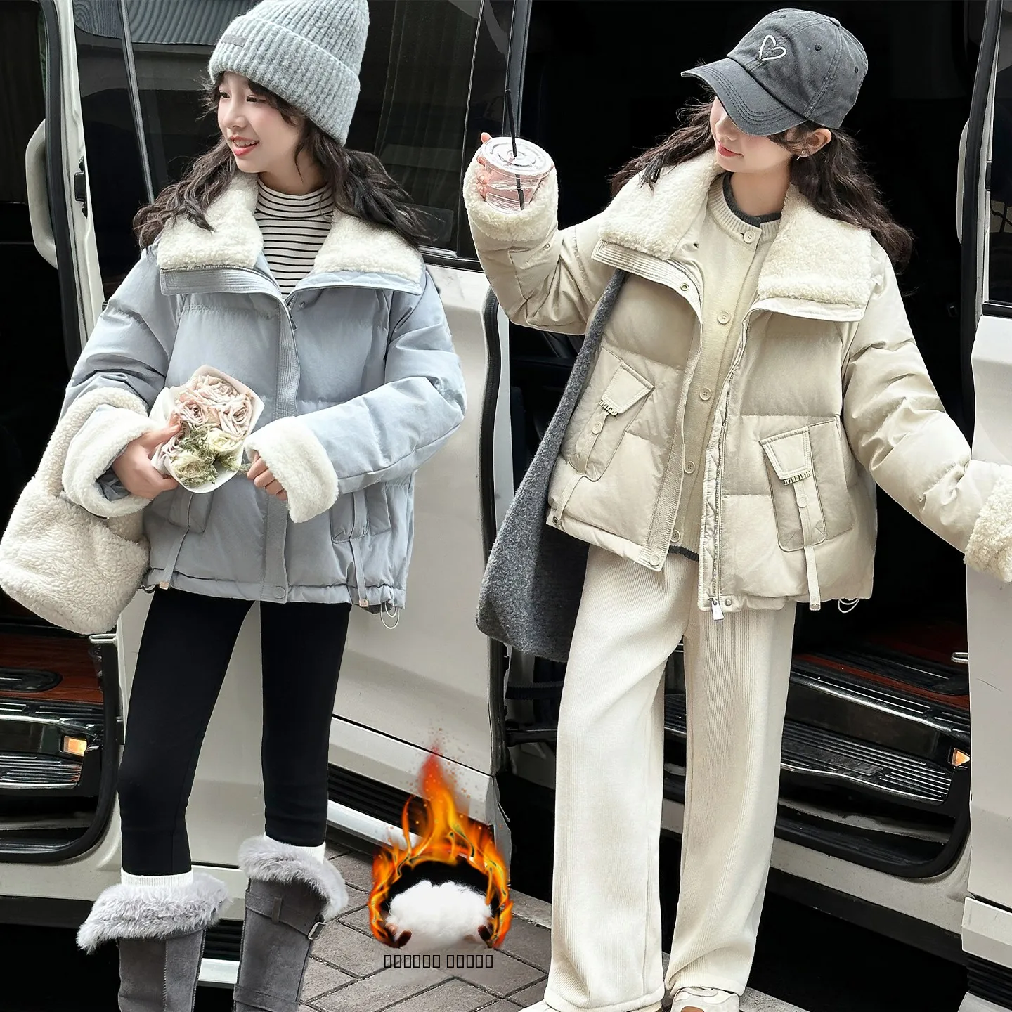 

Утепленная хлопковая куртка для девочек с меховым воротником, теплая зимняя верхняя одежда, школьная форма, корейский стиль, с длинными рукавами, на молнии
