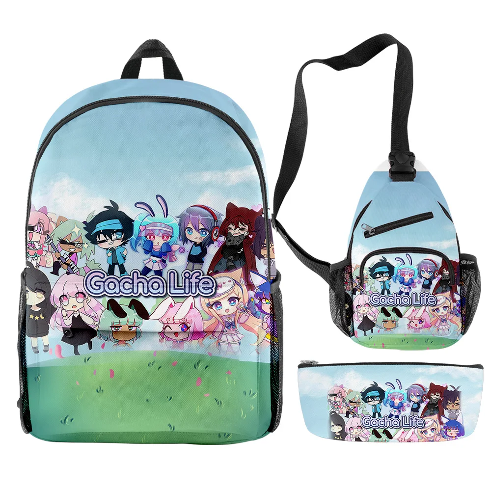 Hip Hop Popular Funny gacha life 3D Print 3pcs/Set pupil School Bags Travel Laptop Backpack Chest Bag Pencil Case