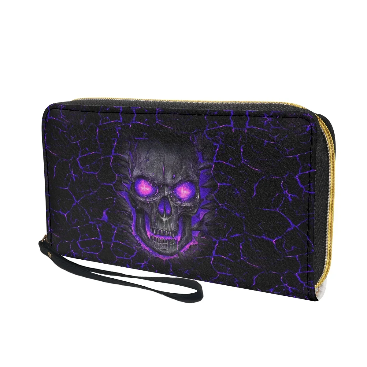 Roxo crânio lava carteiras femininas zíper luxo couro do plutônio senhoras bolsa carteira pulseiras porta passaporte meninas saco de mão personalizado