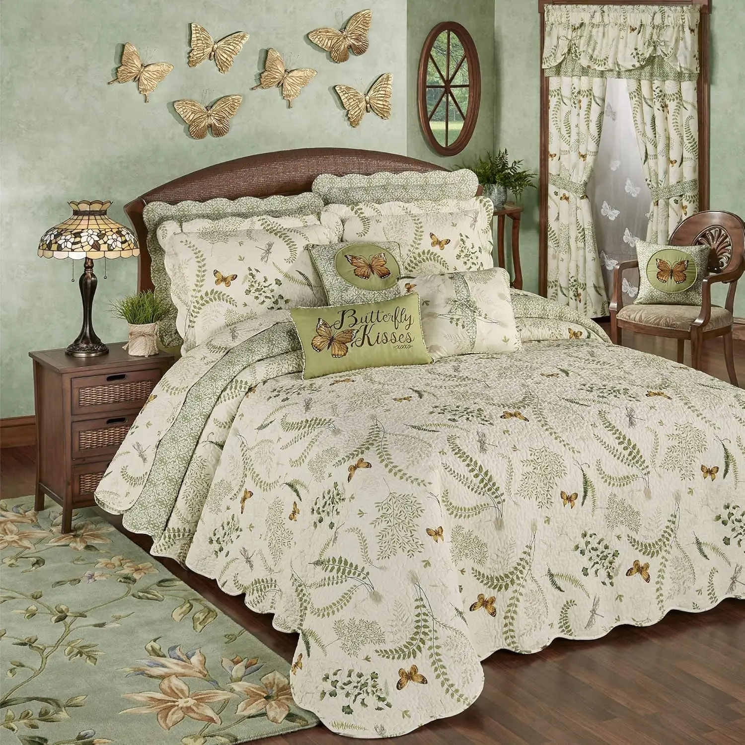 Touch Of Class Floral Butterfly Eden Eggshell Cotton Oversized Grande Bedspread - King - Medallions, Ferns, Butterflies,