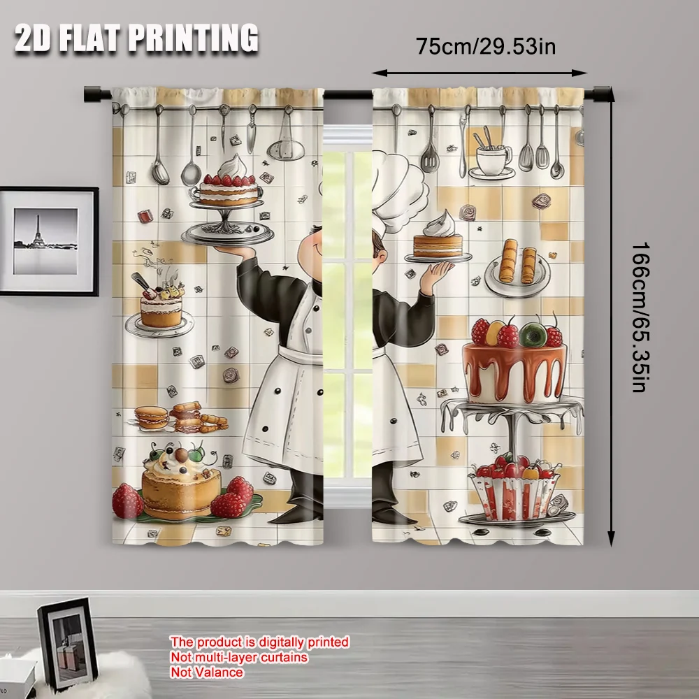 2 قطعة ، ستائر الربيع والصيف معجنات الخبازين المطبخ الفن الطباعة الرقمية الستائر تنوعا البوليستر النسيج الزينة في الهواء الطلق ل