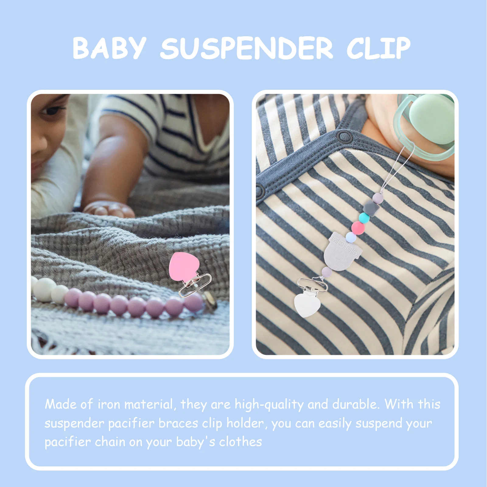 

10Pcs Round Duckbill Buckle Clips Metal Suspender for Pacifier Teether Holder Kids Safe Convenient DIY Chain Accessory