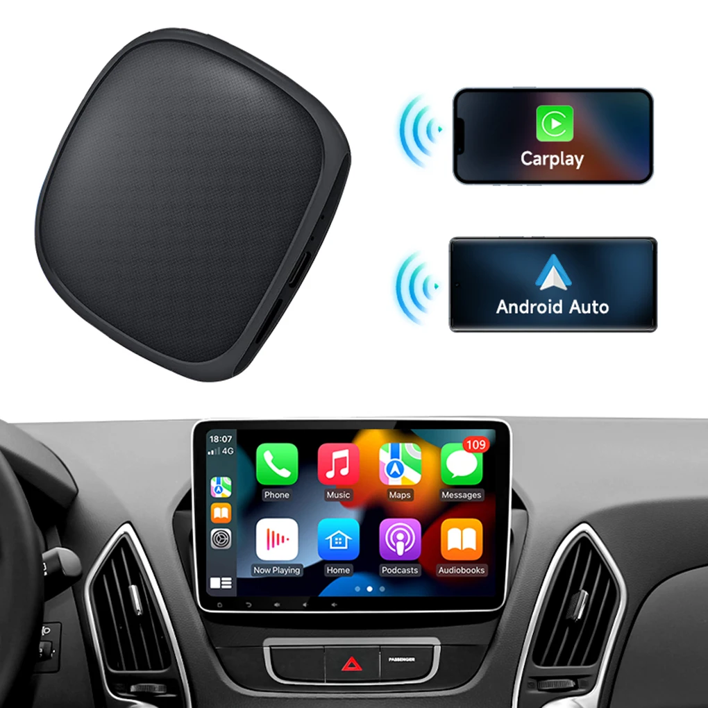 Android 11 Wireless CarPlay & Android Auto Adapter AI Box Support APP Download Built-In GPS Support 4G SIM Card 4G+64G