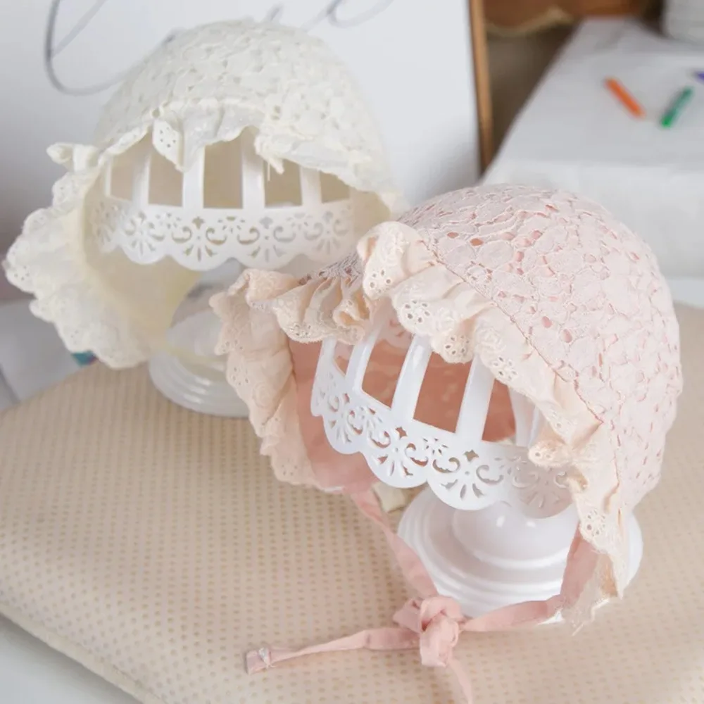 Cute Lace Lace Baby Princess Hat Flower Breathable Princess Hat with Large Brim Mesh Ruffled Cotton Princess Hat