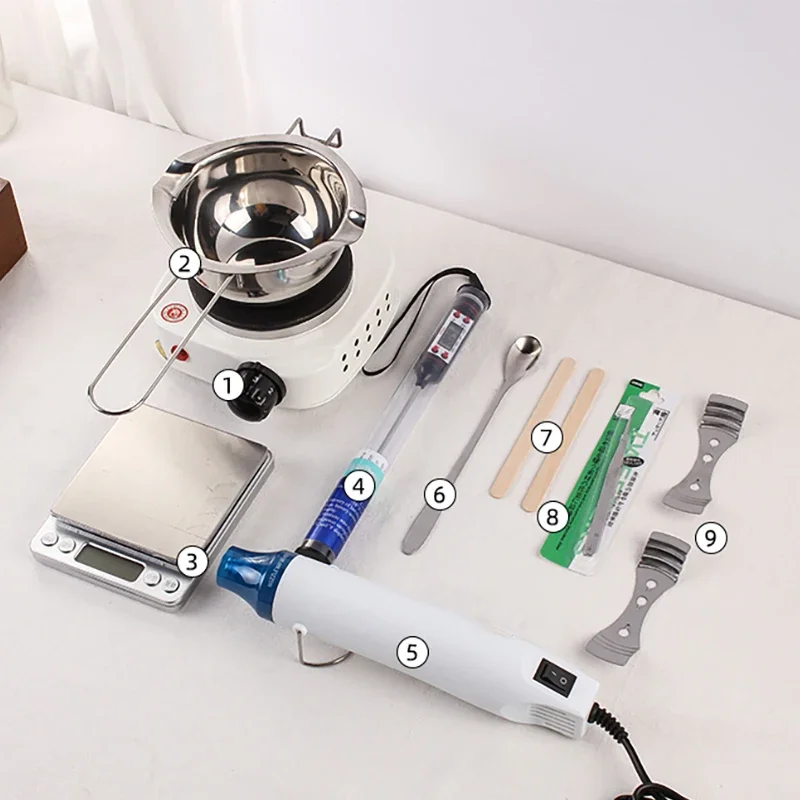 

Luxurious Wax Melting Tool Candle Making Supplies with Wax Heater Pot Thermometer Electronic Scale Heat Gun Mixing Spoon Kits