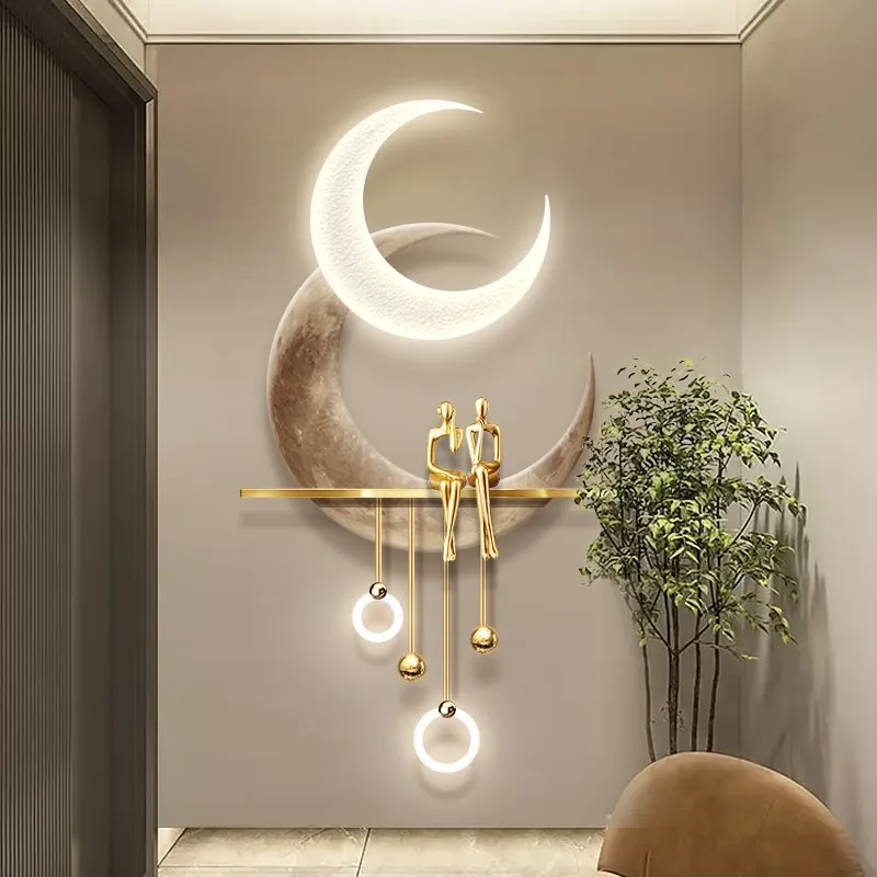 High-End Luxury 3D Crystal Inlaid LED Moon Luminous Mural Wall Lamp - Entrance/Hallway/Corridor End Remote Dimmable Hanging Art