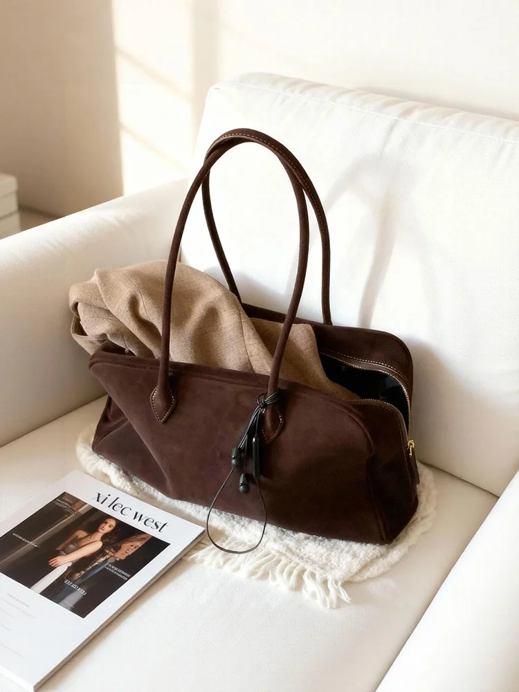 

Карамельная замшевая большая сумка-тоут Capaci, женская новинка 2025, высококачественная пригородная сумка на одно плечо, бостонская сумка из мягкой кожи