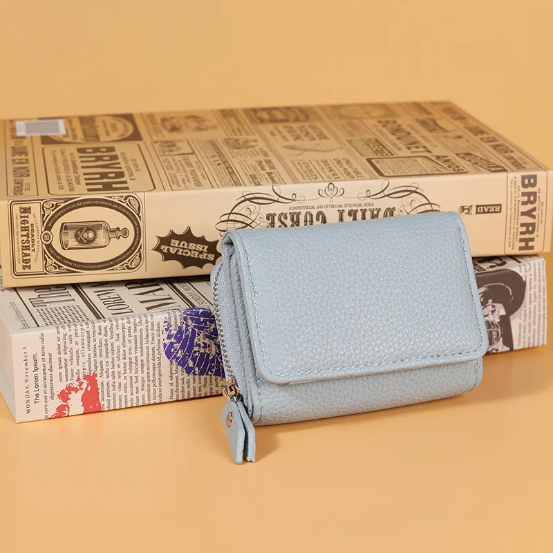 ​​Women's Japanese PU Short Wallet - Lychee Texture Multi-Card Organizer with Coin Pocket & Minimalist Design​​