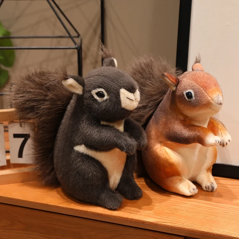 Lifelike Bushy Tail Squirrel Stuffed Plush Toy, Soft Realistic Animal Doll, Home Tabletop Decoration, Surprise Gift for Kids