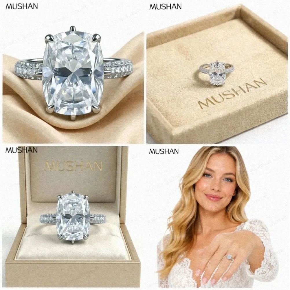 MUSHAN Luxury Jewelry925 Sterling Silver Ring Band Moissanite Diamond Rings for Women 18K Real Gold Plated MST Patent Jewelry