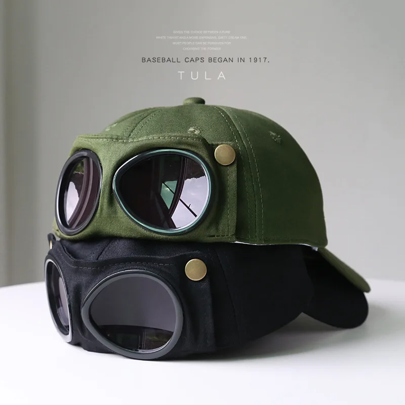 Piloten-Baseballkappe mit Schutzbrille, Distressed-Baumwolle, UV-Sonnenschutz, Frühling, Sommer, Outdoor, Freizeitmode, Geschenk
