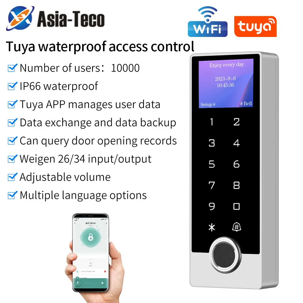 Multifunctional Standalone Fingerprint Access Control with Tuya App LCD Screen IP66 Waterproof Zinc Alloy Keypad Wifi Connection