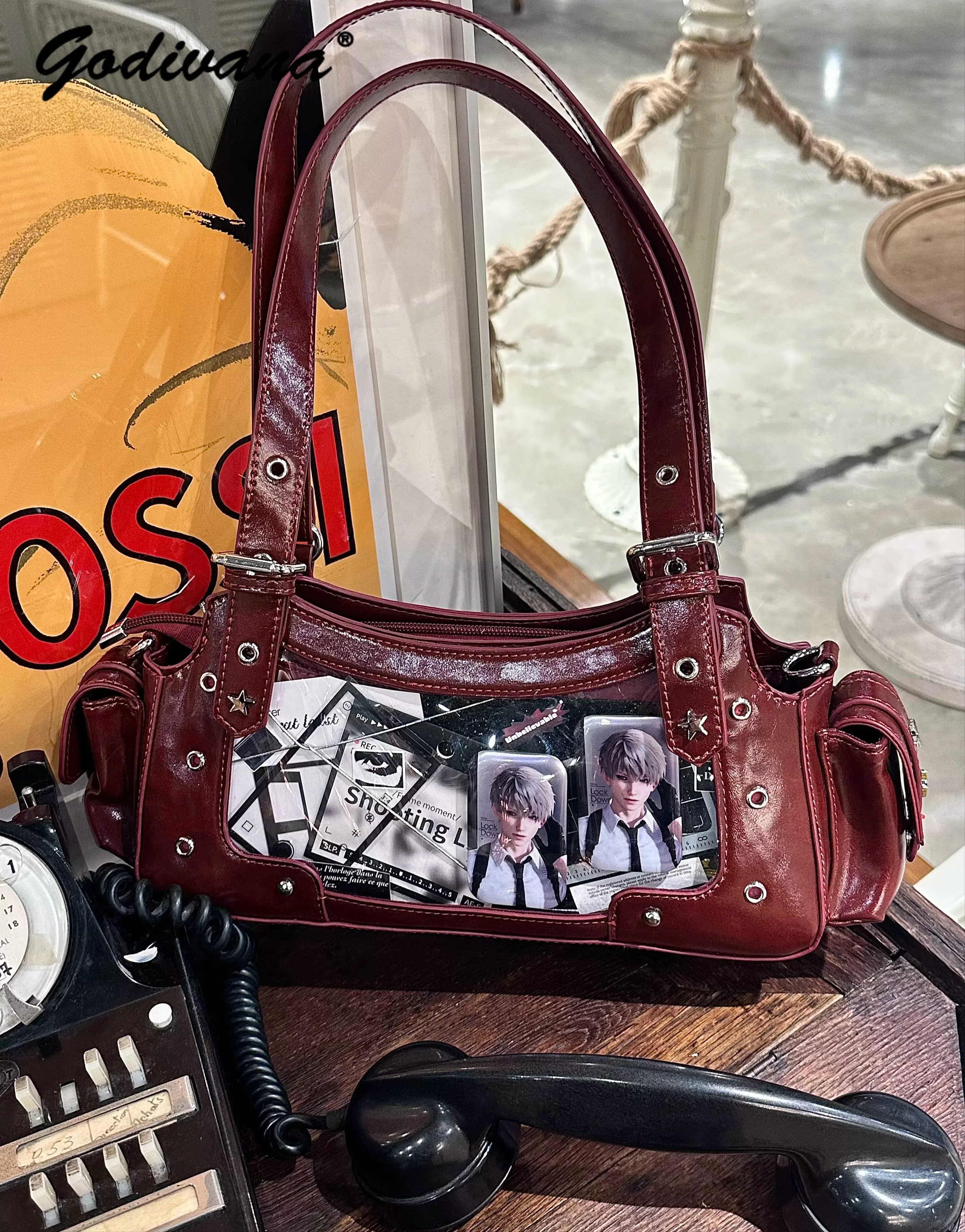 Original Star Pain One-shoulder Motorcycle Retro Cross-body Bag Female Retro Pu Leather Armpit Bag Handbags