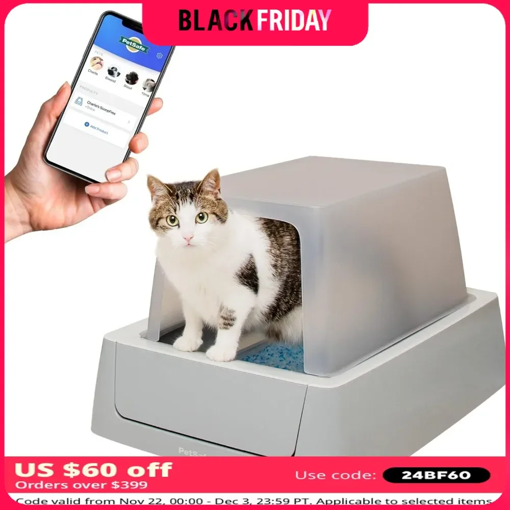 Cat Bedpans Litter Box - WiFi & App Enabled - Hands-Free Cleanup with Disposable Crystal Trays - Less Tracking,Cat Bedpans