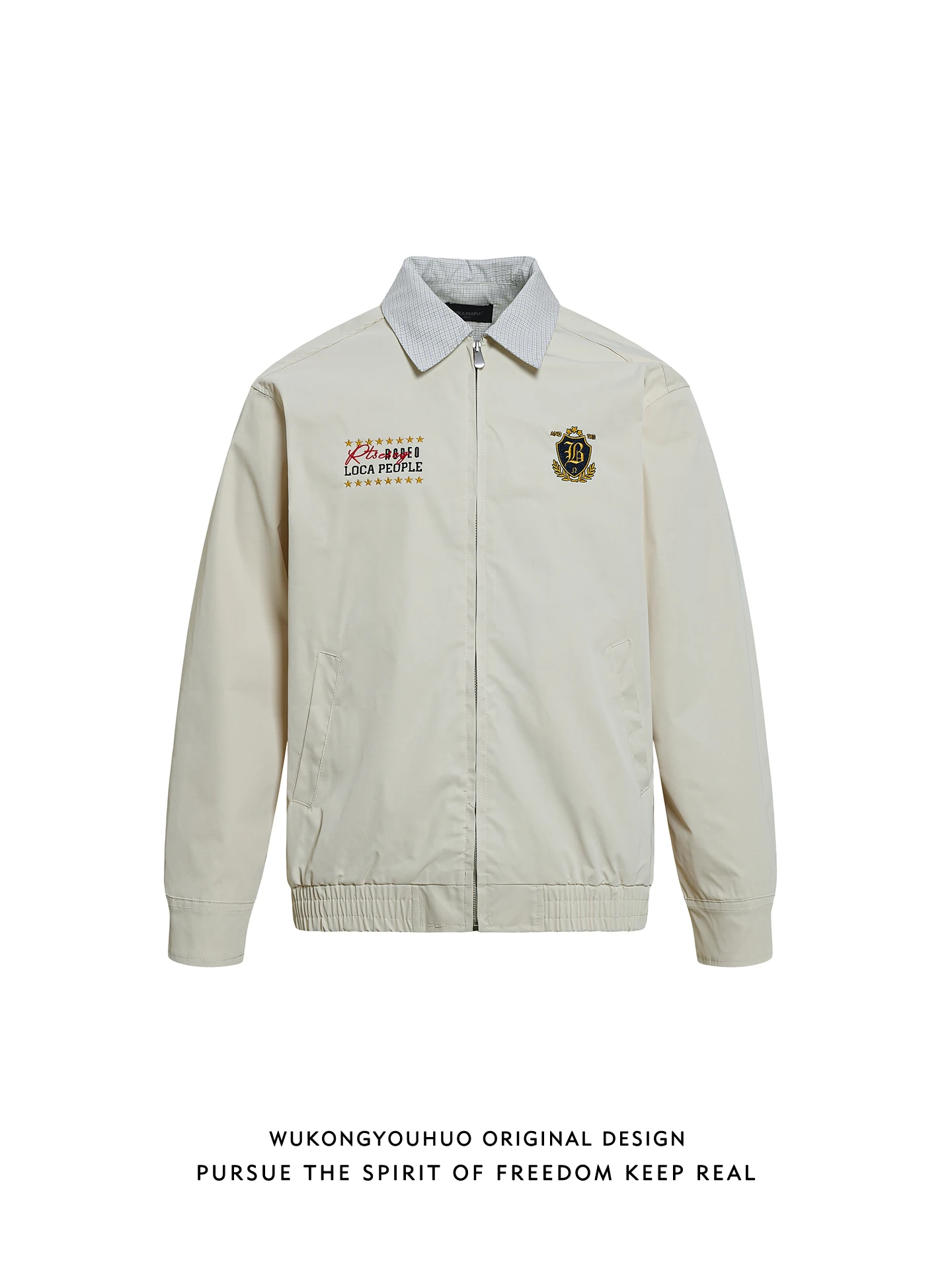 

Ретро-куртка с вышивкой и цветным воротником, свободного кроя, весенняя, для пар, молодежная, из полиэфирного волокна