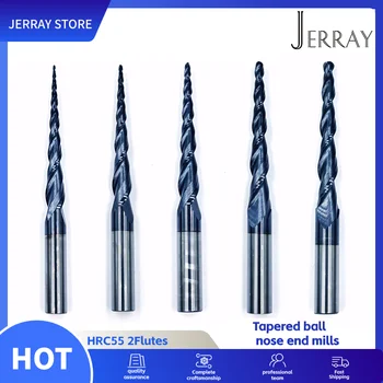 D3.175 4 6 8mm HRC55 2 플루트 텅스텐 솔리드 카바이드 테이퍼 볼 노즈 엔드 밀 목공 CNC 2D 3D 조각 비트 밀링 cu