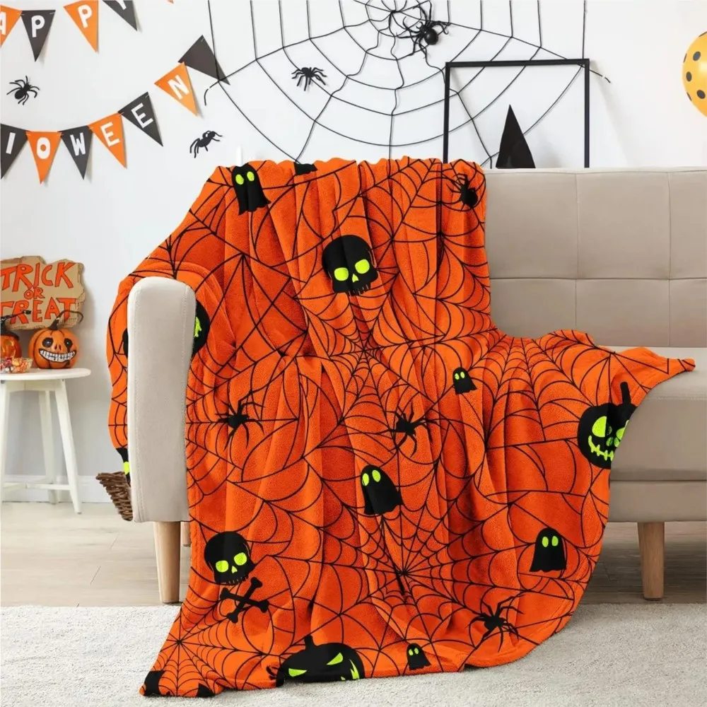 1Pc Halloween Throw Blanket for Couch Bed Halloween Thanksgiving Gift Blanket Pumpkin and Ghost Print Blankets Sofa Blankets