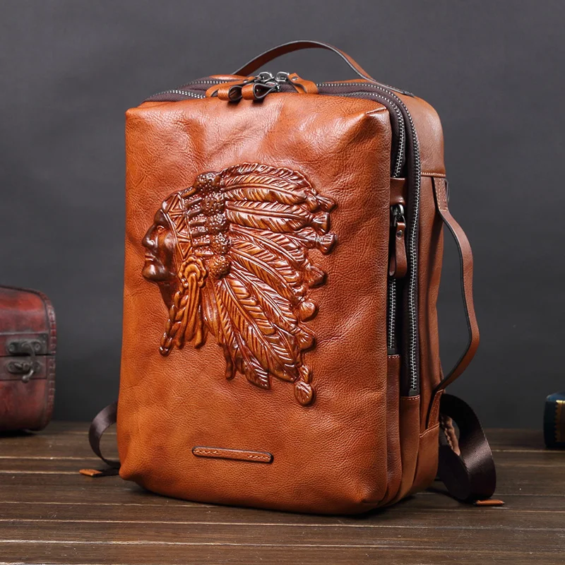 Vintage Leather Men\'s Backpack Male Laptop Shoulder Bag Men Large Capacity Travel Backpacks Cowhide Schoolbag Indian Cow Leather