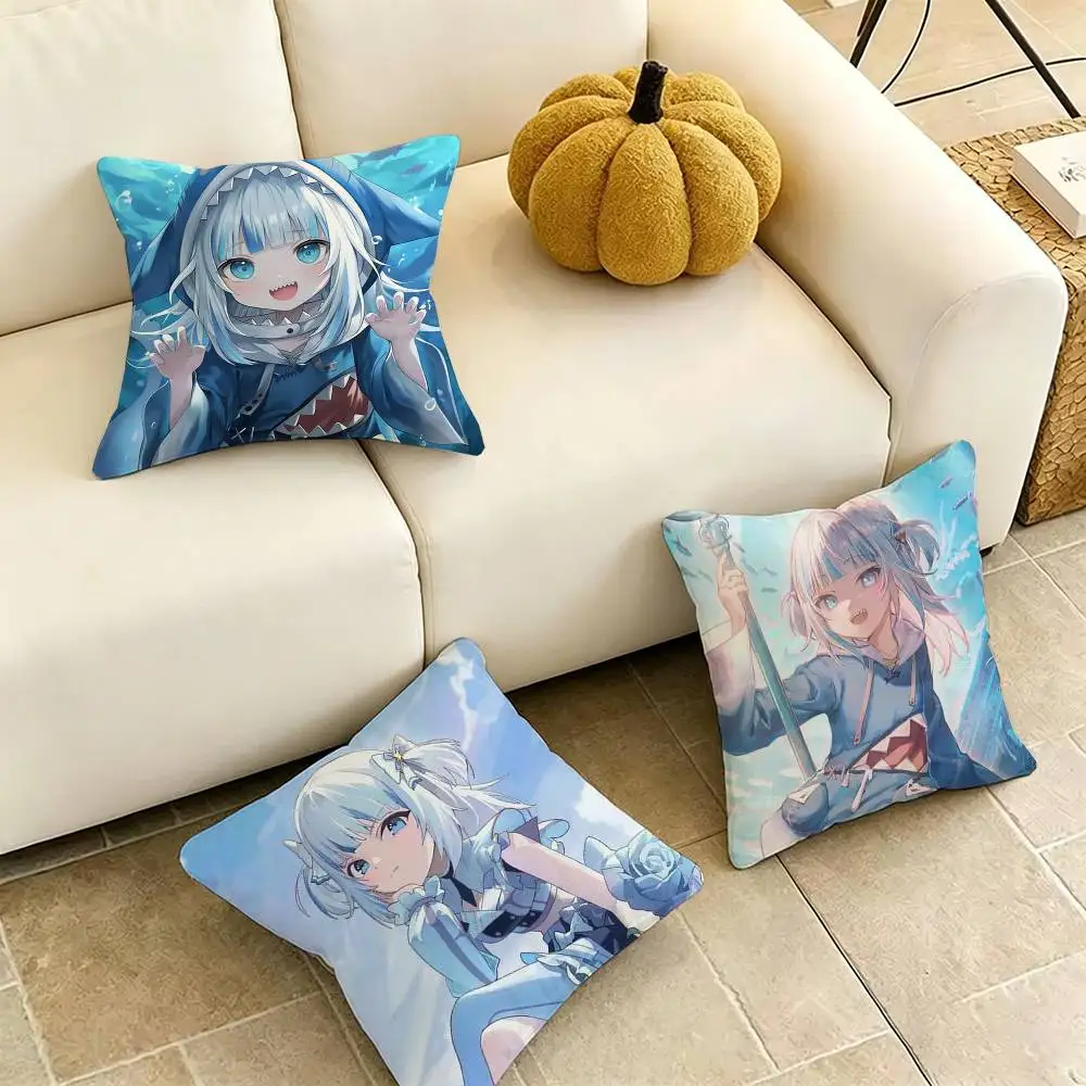 

VTuber Gawr G-Gura Pillow Case Square Double-Sided Sofa Cushion Cover Bedroom Bedside Pillow Gift