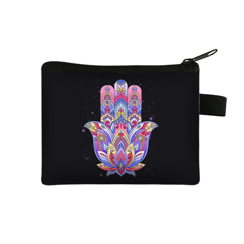 Hand of Fatima Coin Purse, Bolsa Turca, Blue Evil Eye Coin Bags, Mandala Flower Money Bag, Fone de ouvido ID Credit Card Key Carteira Pequena,