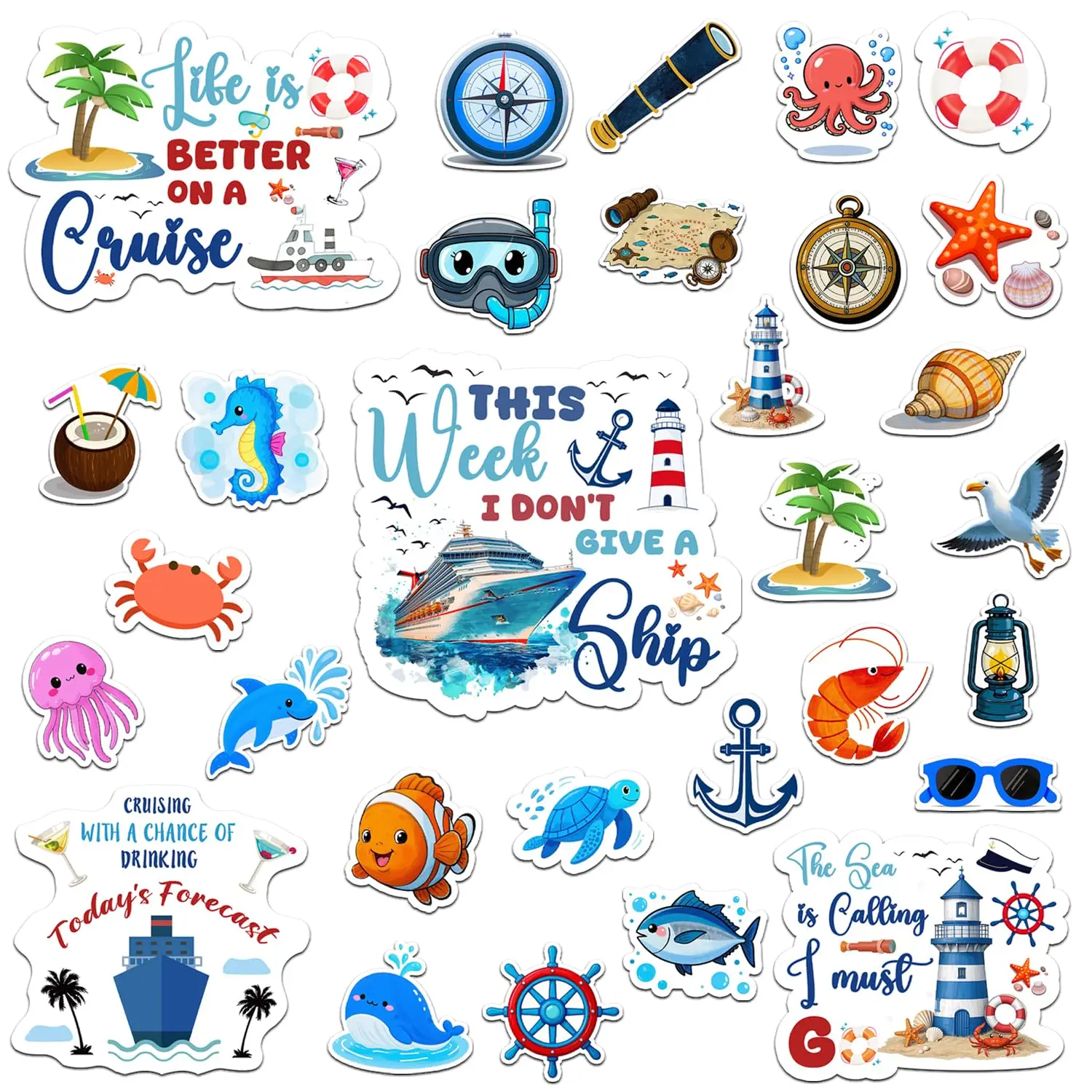 

30PCS Cruise Door Magnets Decorations, Large Nautical Reusable Magnetic Stickers for Cruise Ship Cabin, Fridge, Car, Locker, Fun