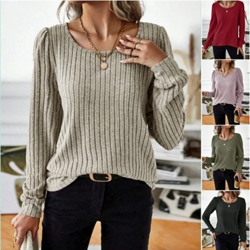 

Loose solid color V-neck sweater