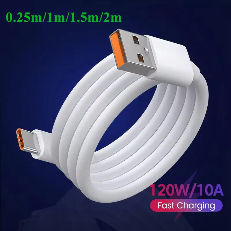 10A 120W Type C Super Fast Charging Cable Mobile Phone Charger Cable for Iphone Xiaomi Samsung Huawei Quick Charge Data Cord